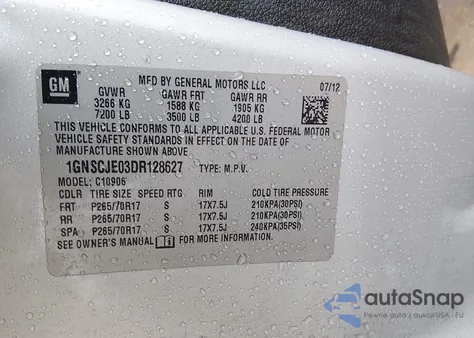 2013 Chevrolet Suburban 1500 Lt from USA, damaged, VIN 1GNSCJE03DR128627